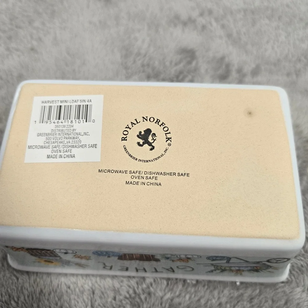 Royal Norfolk Harvest Mini Loaf Pan White Ceramic Gather Pumpkin Sunflower 5in